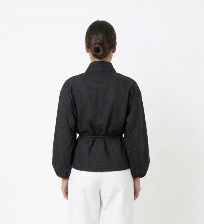 Βαμβακερό Κιμονό-Πουκάμισο Κρουαζέ με Balloon Μανίκια