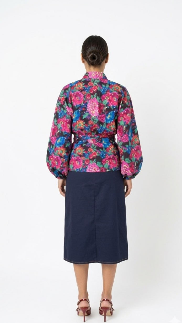 Midi Βαμβακερή Φούστα με Εξώγαζα & Κρυφό Φερμουάρ