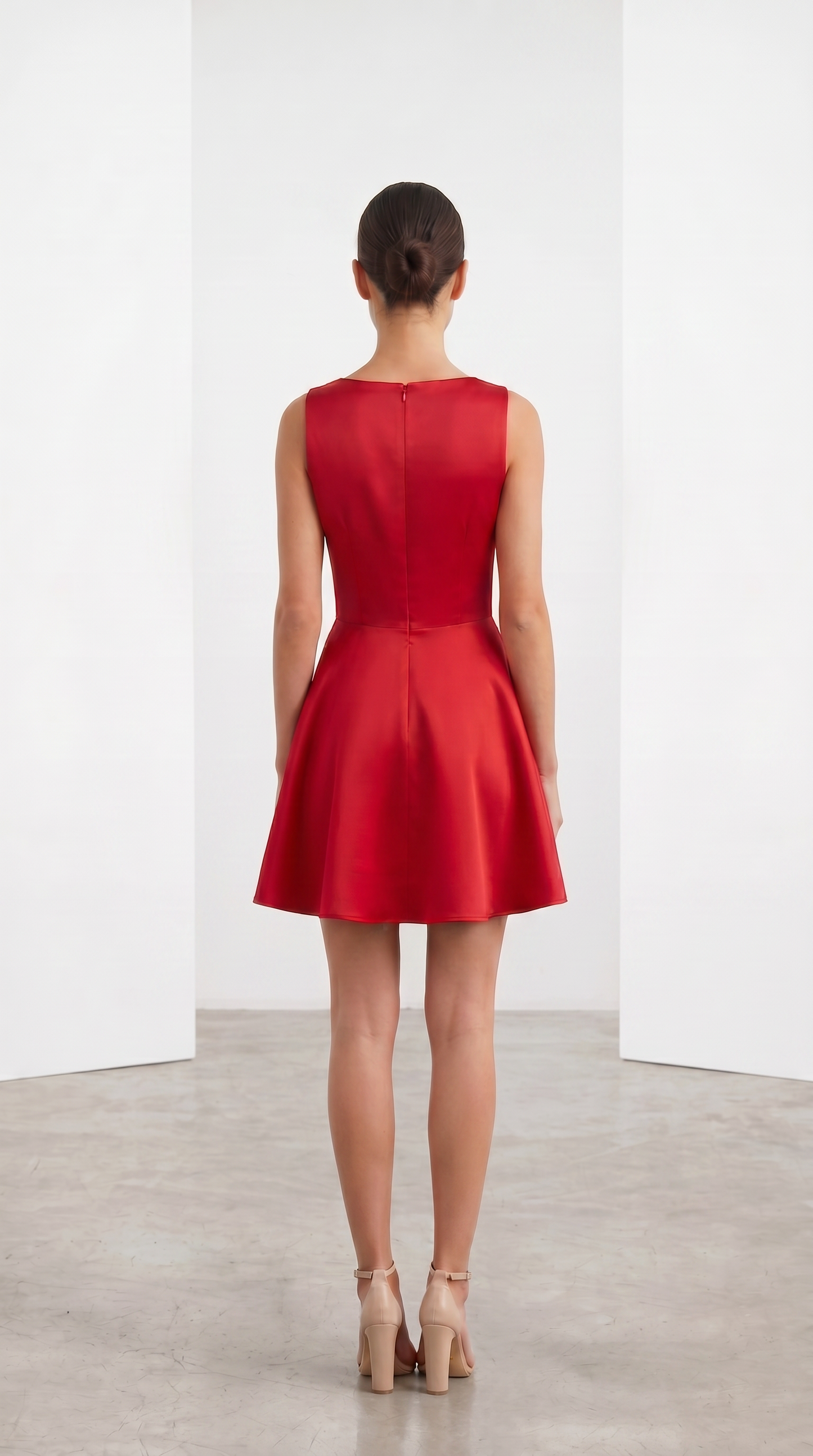 Κόκκινο Σατέν Φόρεμα Mini | V-Neck Satin Skater Dress