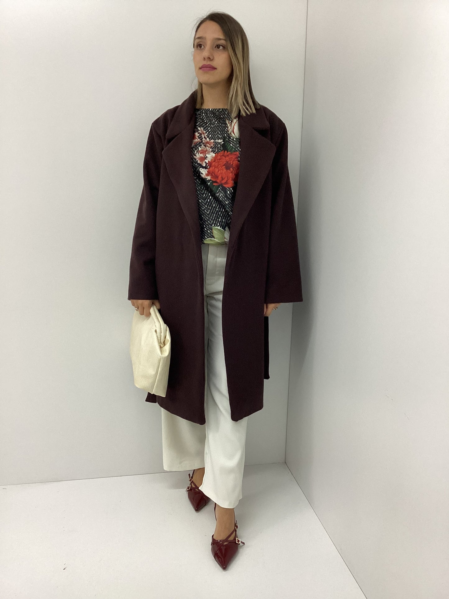 Oversized Μάλλινο Παλτό One Size με Ζώνη