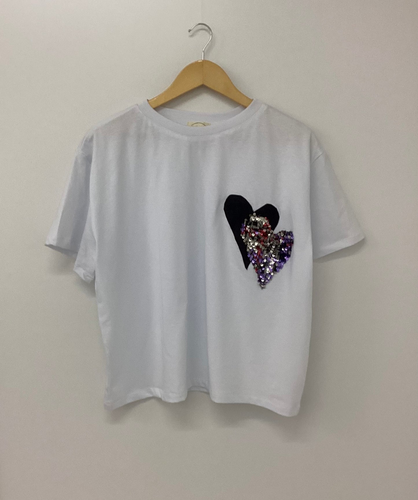 Λευκό T-Shirt με Καρδιές Βαμβακερό One Size