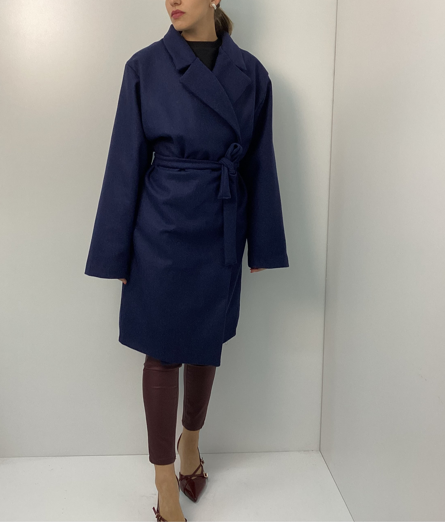 Oversized Μάλλινο Παλτό One Size με Ζώνη