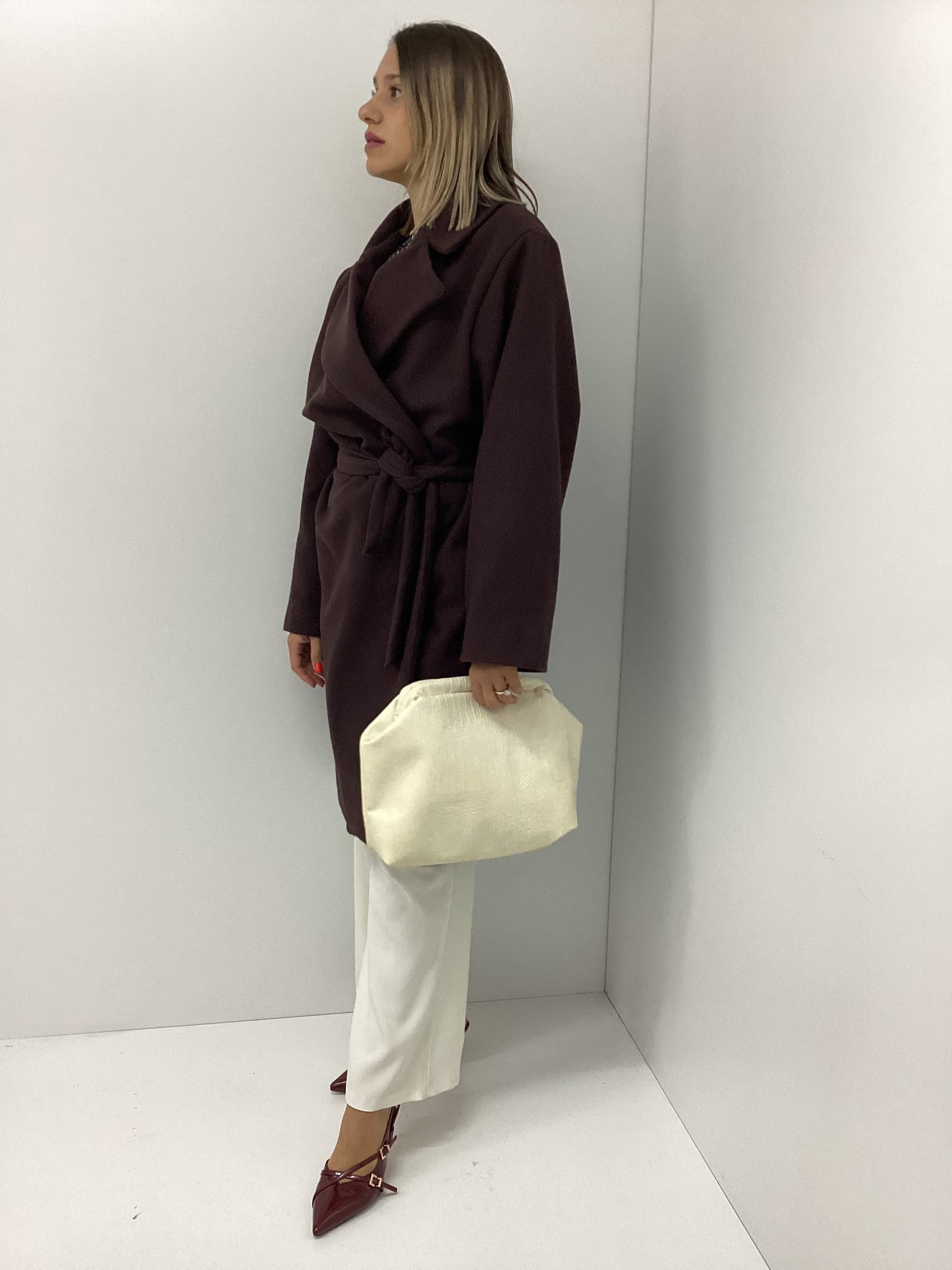 Oversized Μάλλινο Παλτό One Size με Ζώνη