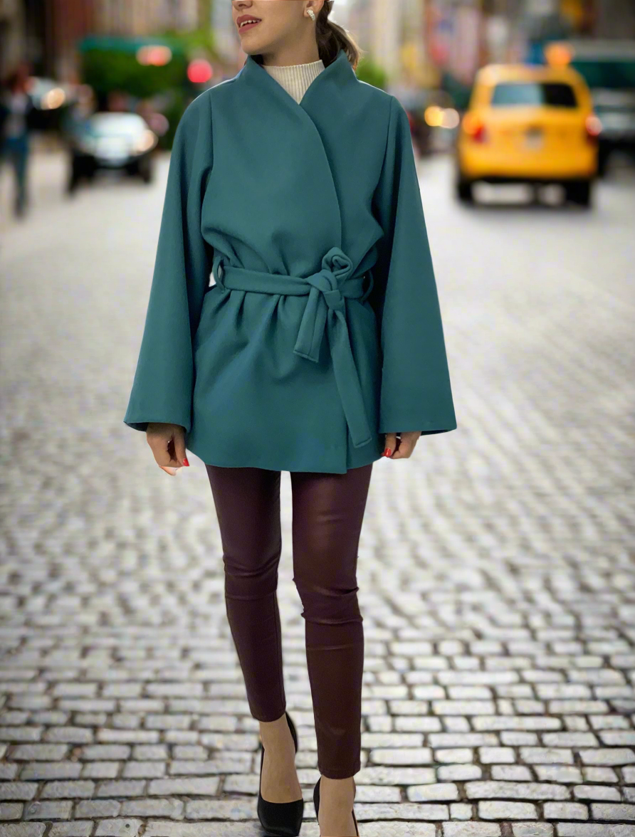 Πετρολ Παλτό Χειροποίητο One Size με Ζώνη