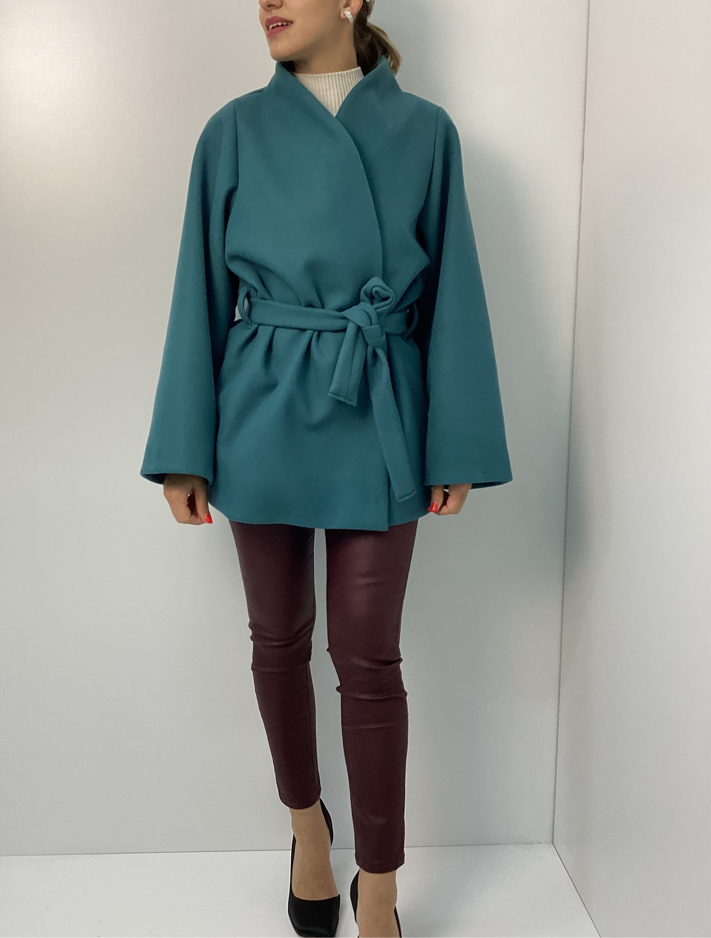 Πετρολ Παλτό Χειροποίητο One Size με Ζώνη