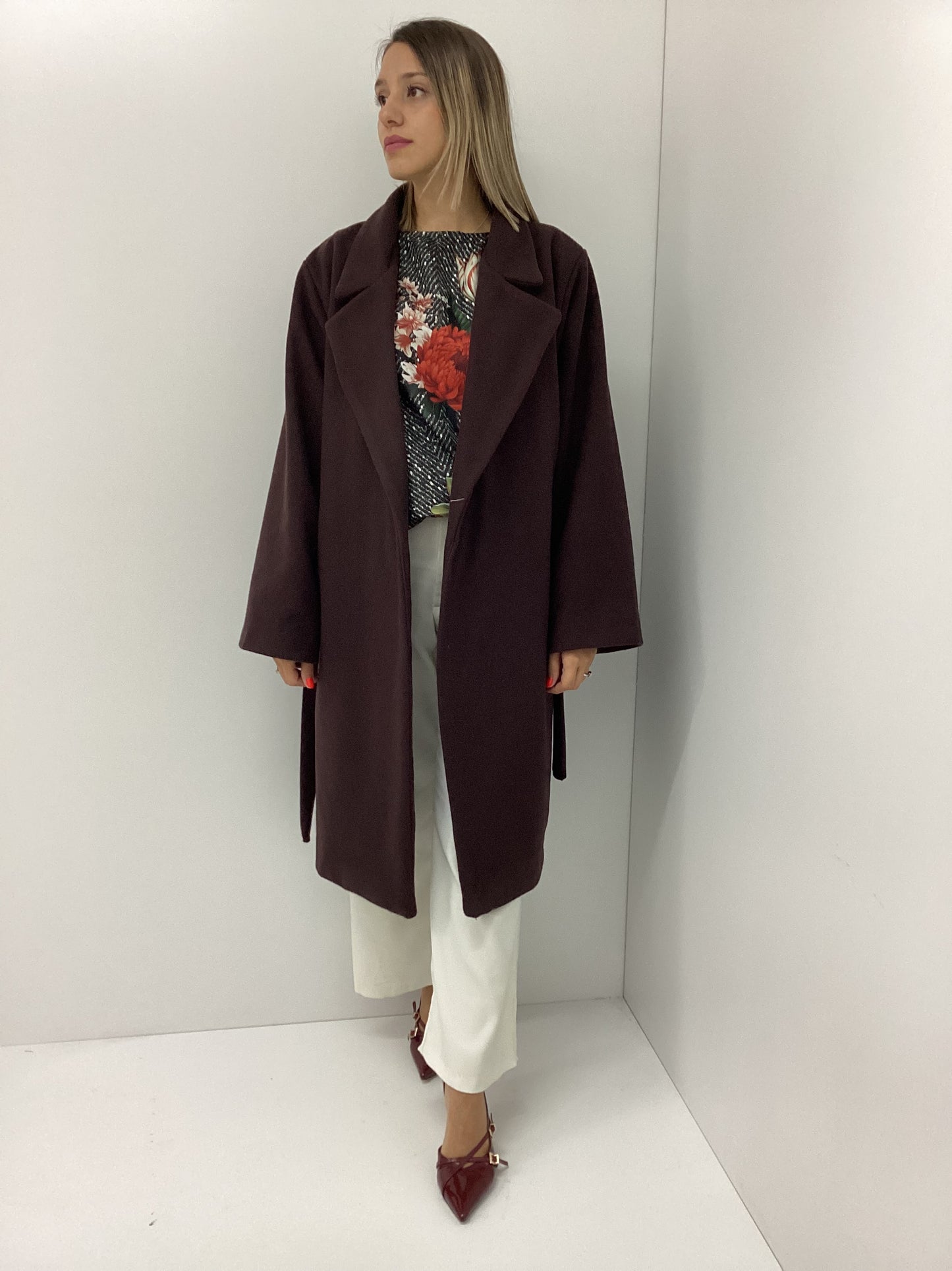 Oversized Μάλλινο Παλτό One Size με Ζώνη