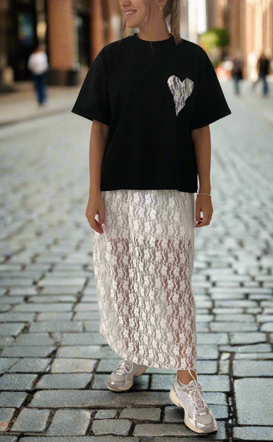 Λευκή Maxi Φούστα White Lace με Δαντέλα