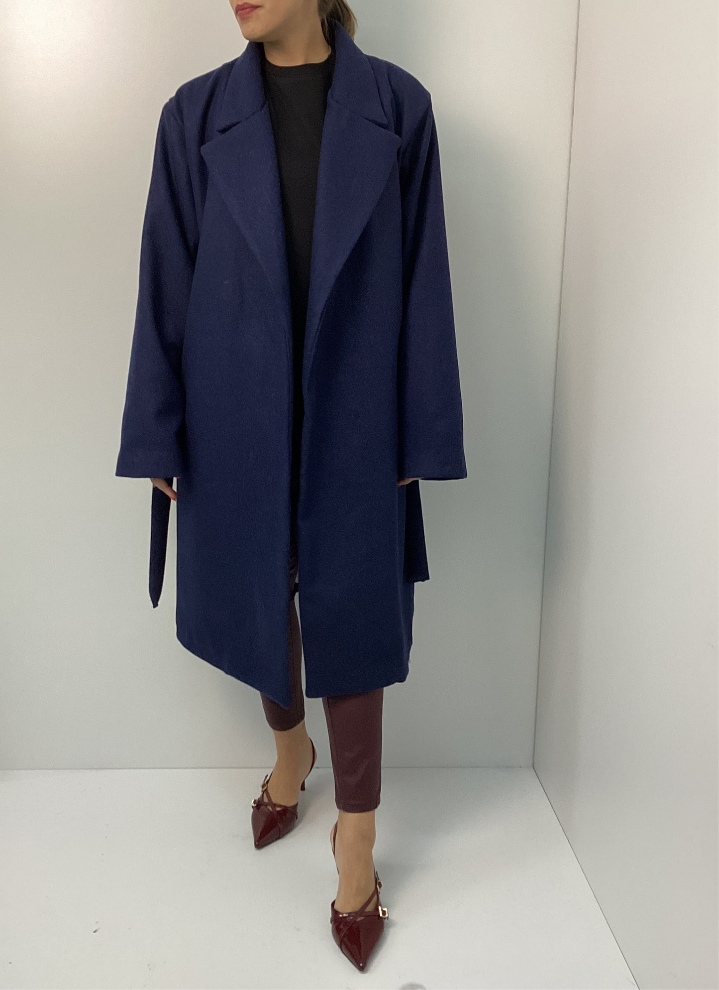 Oversized Μάλλινο Παλτό One Size με Ζώνη