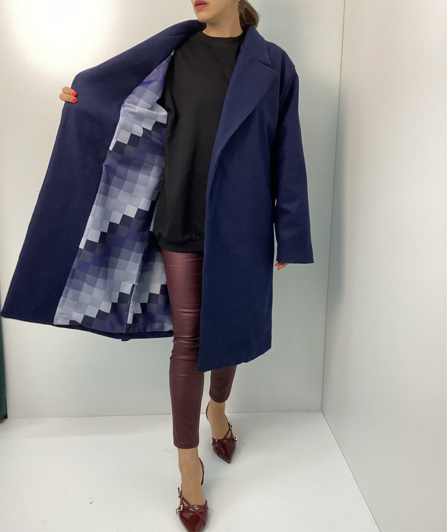 Oversized Μάλλινο Παλτό One Size με Ζώνη