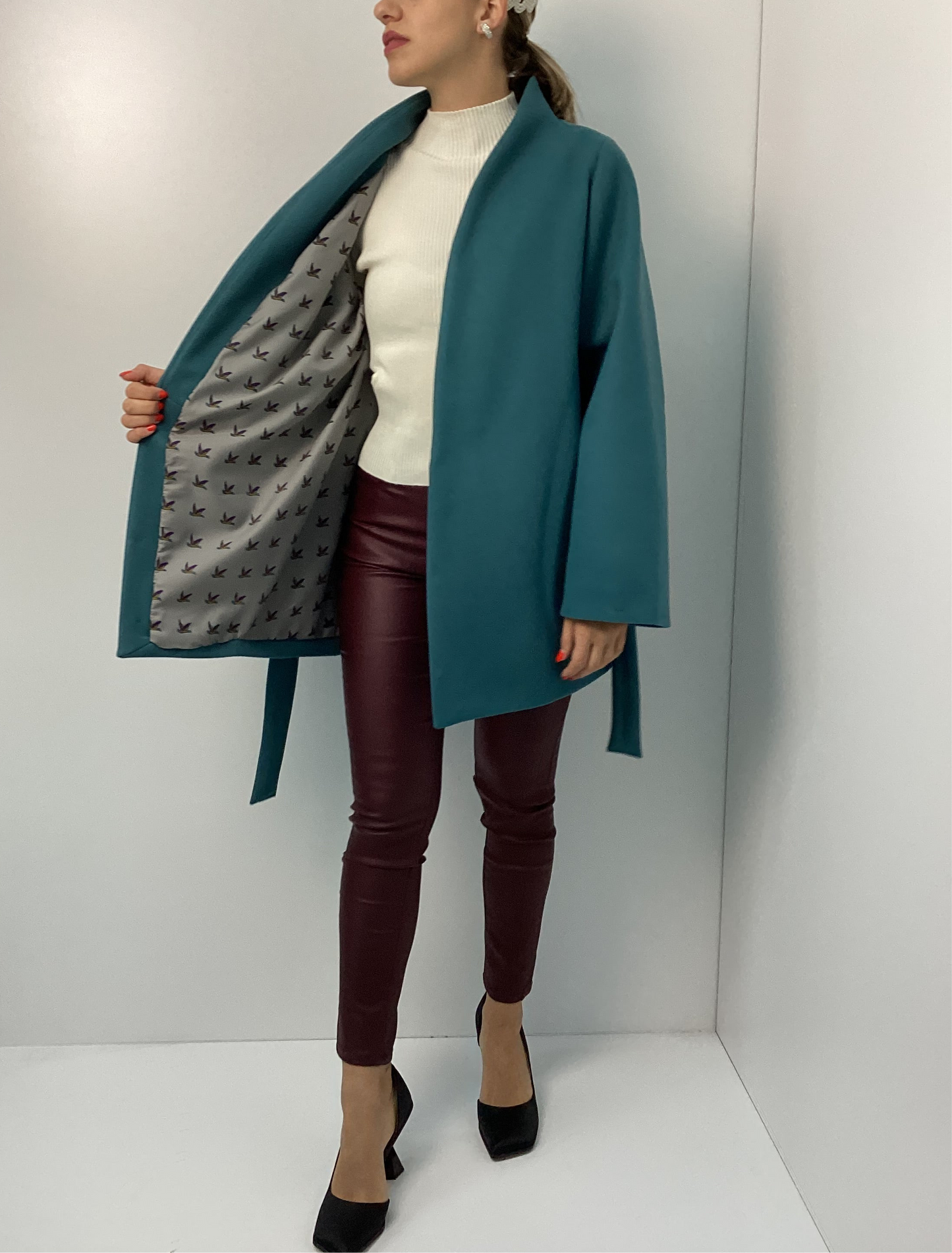 Πετρολ Παλτό Χειροποίητο One Size με Ζώνη