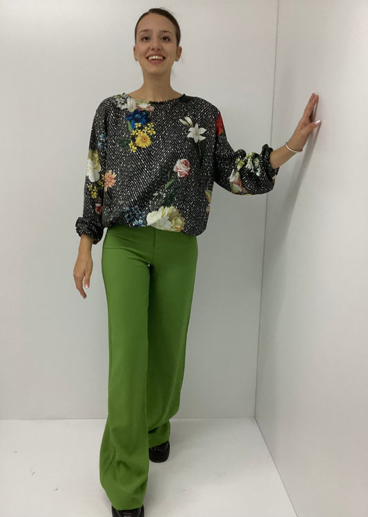 Σατέν Μπλούζα με Λουλουδάτο Print One Size