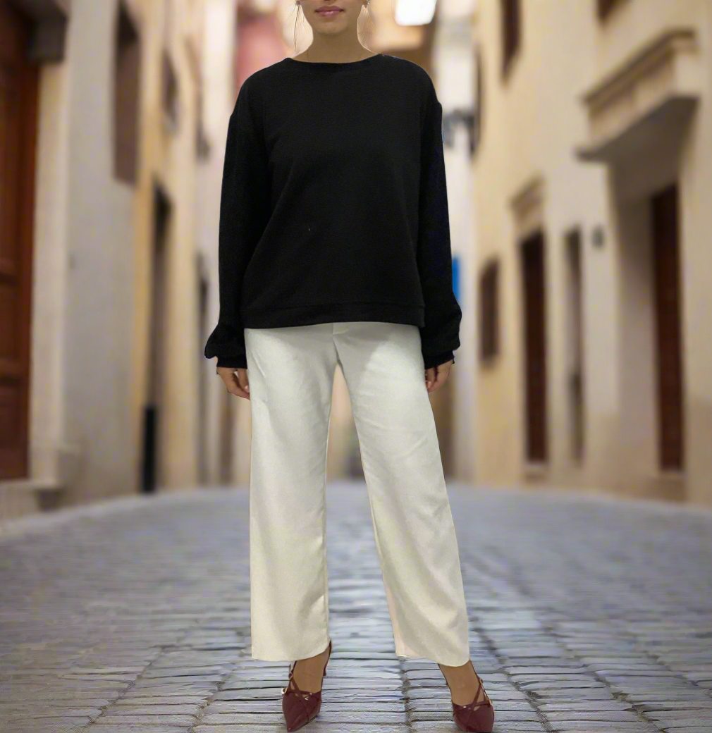 Μαύρο Φούτερ Midnight Lace One Size με Δαντελωτά Μανίκια