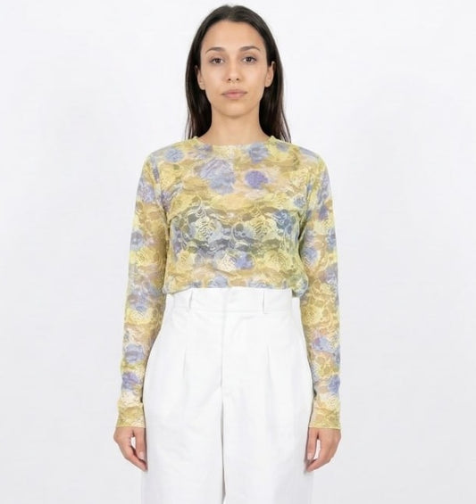 Δαντελένιο Floral Τοπ με Διαφάνεια σε Lime Απόχρωση