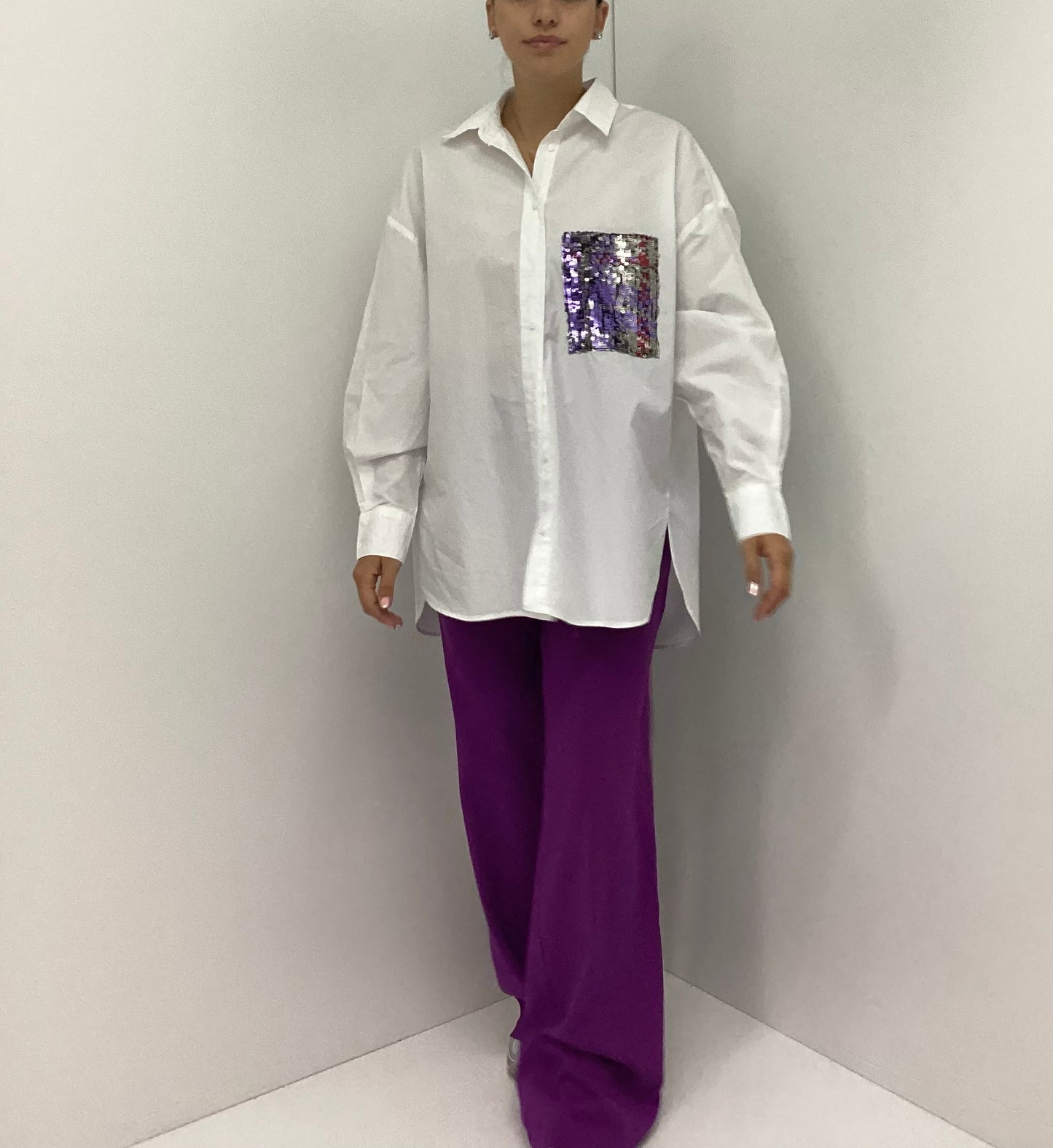 Λευκό Πουκάμισο White Spark One Size με Παγιέτες