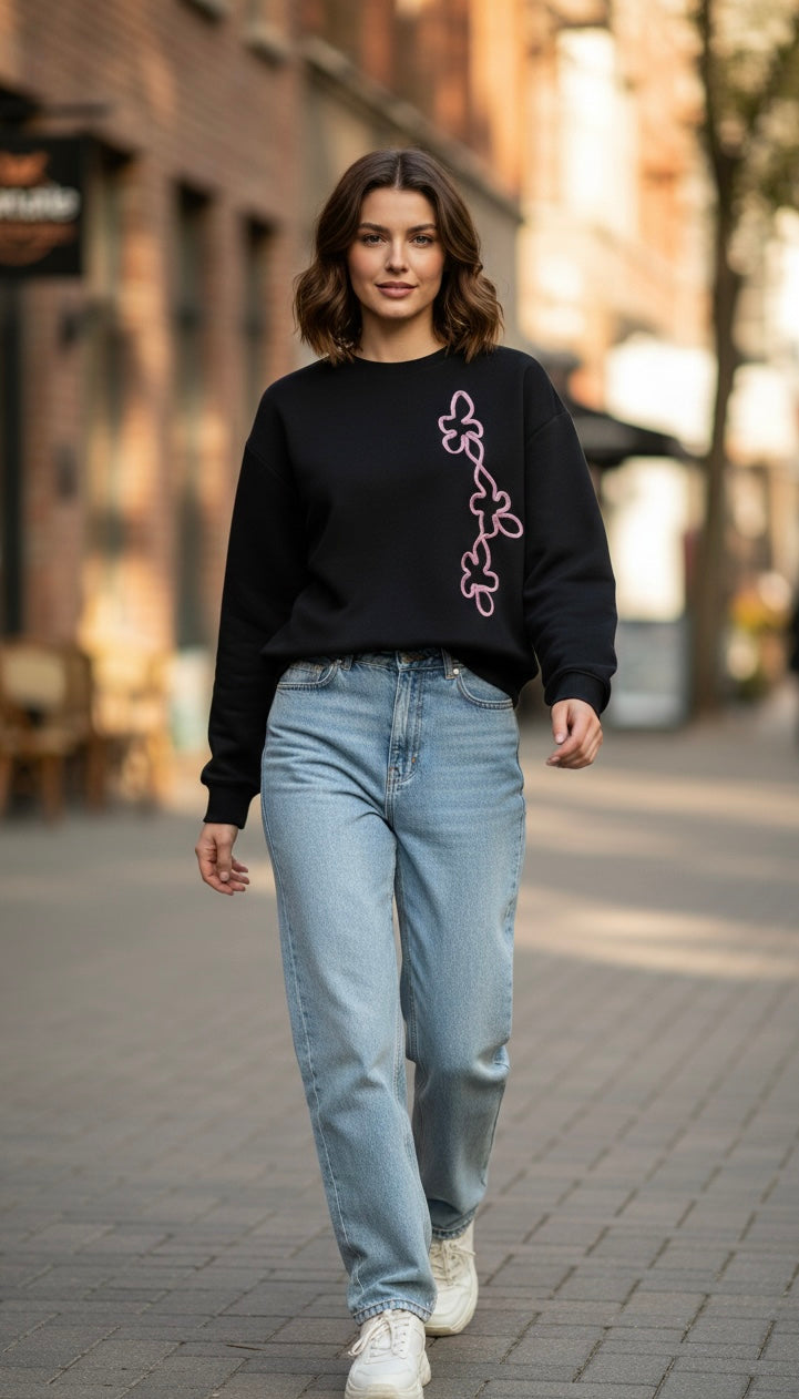 Μαύρο Φούτερ 100% Βαμβακερό με Κεντημένο Σχέδιο Cord – Handmade Art