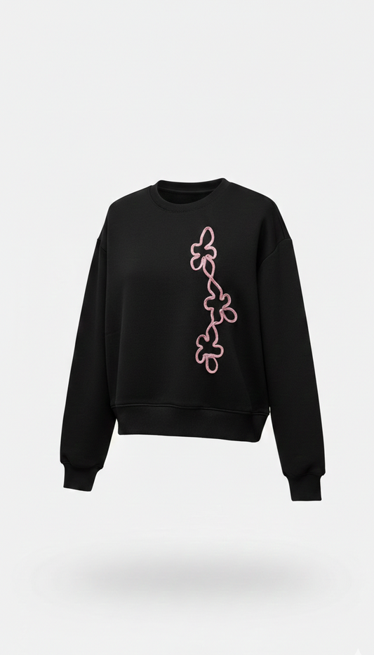 Μαύρο Φούτερ 100% Βαμβακερό με Κεντημένο Σχέδιο Cord – Handmade Art