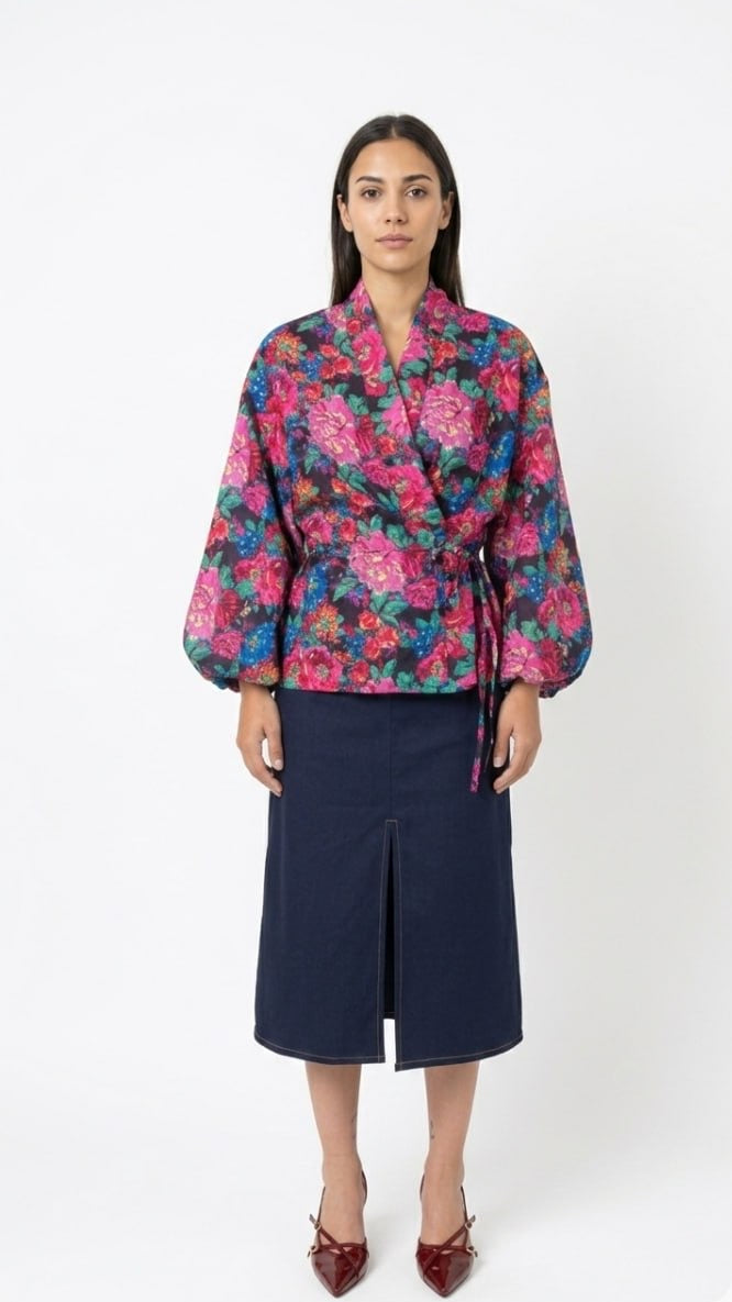 Midi Βαμβακερή Φούστα με Εξώγαζα & Κρυφό Φερμουάρ