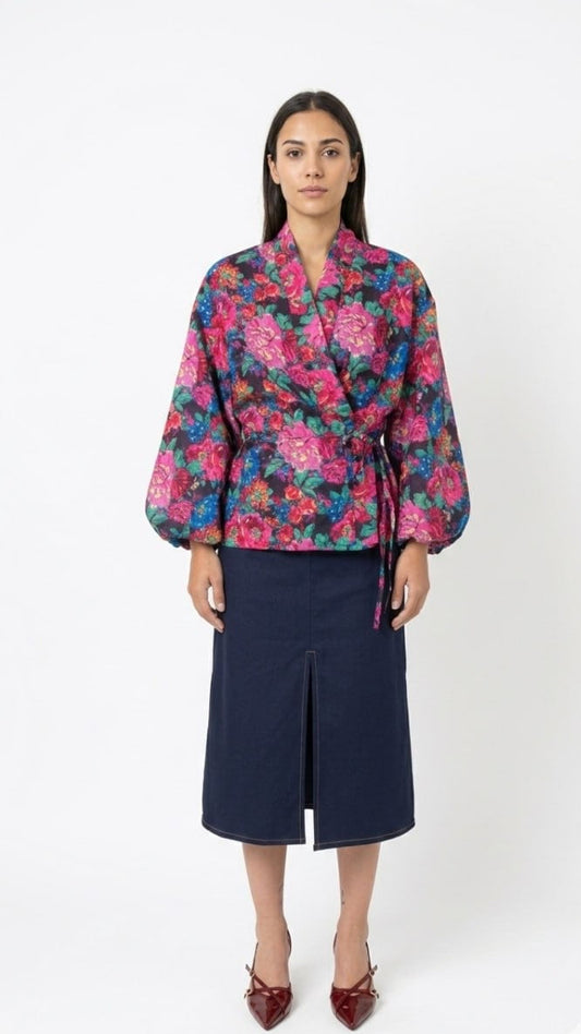 Midi Βαμβακερή Φούστα με Εξώγαζα & Κρυφό Φερμουάρ