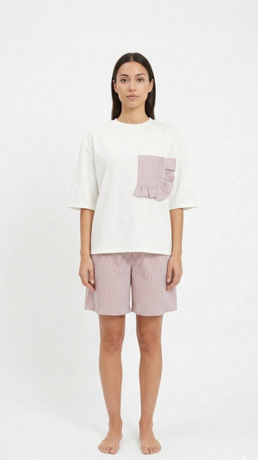 Βαμβακερό Loungewear Σετ με Λεπτομέρεια Τσεπακιού