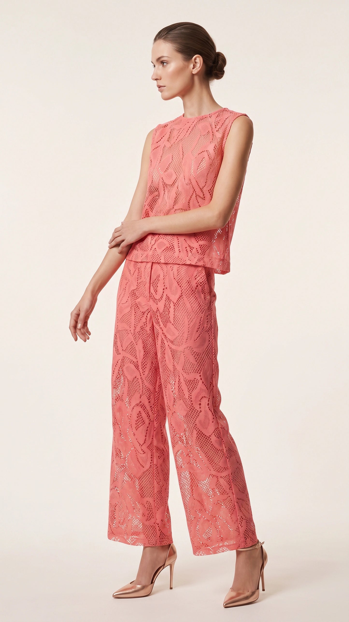 Ροδακινί Δαντελένιο Σετ